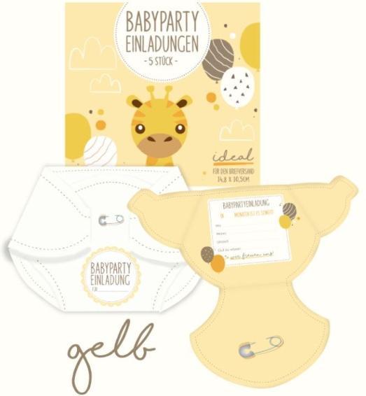 Trend Import Babyparty Einladungskarten Windelform gelb