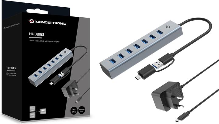 Actual product image Conceptronic USB hub 7-Port 3.0 ->7x3.0 5Gbps incl. PW.adapter (USB-A, 7 Ports)
