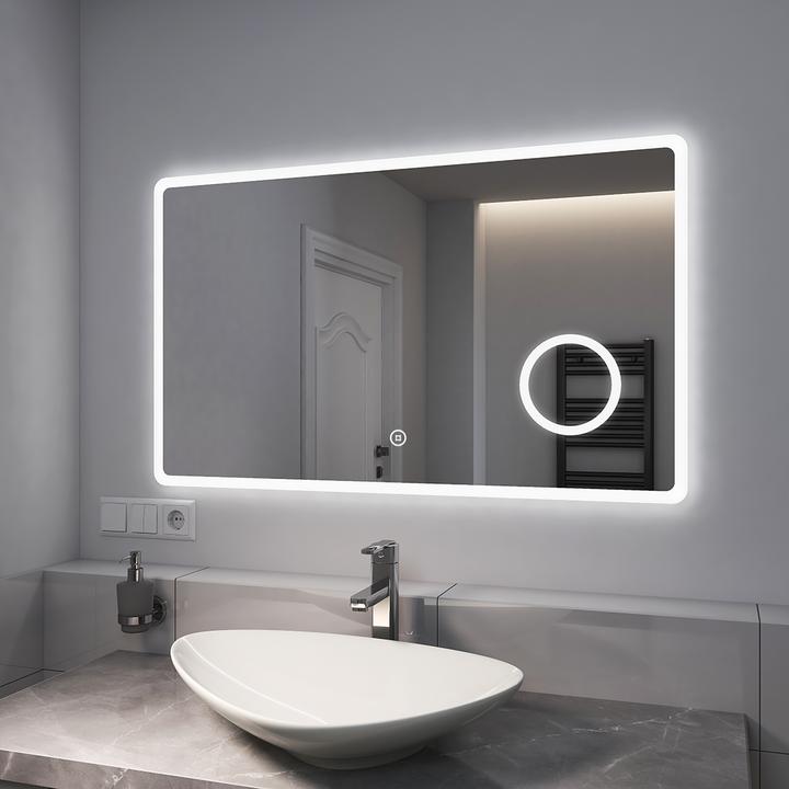 Actual product image Emke Bathroom Mirror With Lighting 100*60cm, 3X Magnification, Cool-White6500K, Dimmable,Touch Switch (100 x 60 cm)