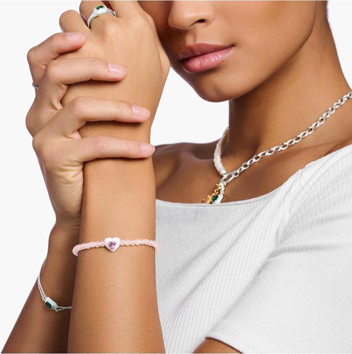 Produktbild Thomas Sabo Armband Herz mit pinken Perlen (19 cm, 925er Silber, Emaille)