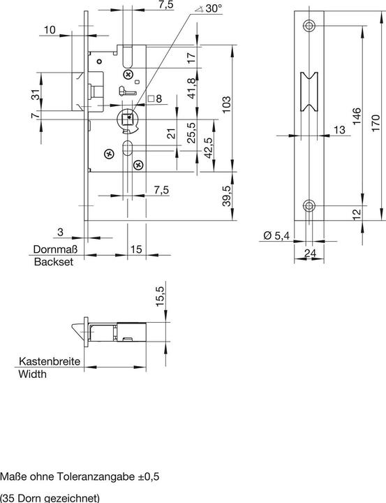 Produktbild Wilka Rohrrahmen- Fallenschloss, DM 40, Flachstulp 170 x 24 x 3 mm, Edelstahl