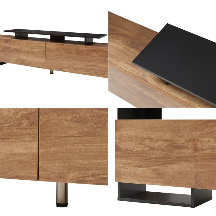 En.Casa Fernsehschrank Rauki 233x31x141 cm Schwarz/Mango-Holzoptik