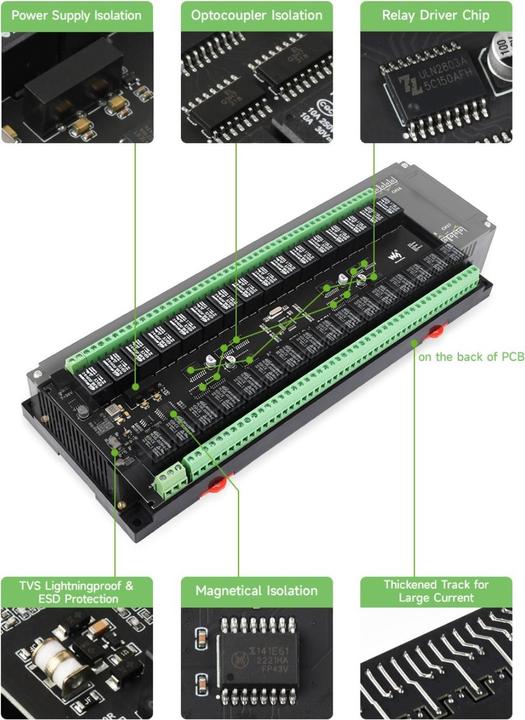 Produktbild WaveShare 32-Kanal Relais RS485 Modbus RTU Relay 32CH