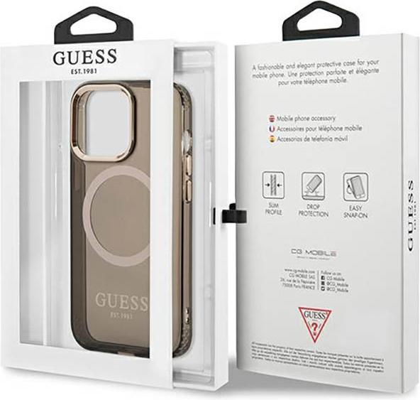 Actual product image Guess GUHMP13XHTCMK iPhone 13 Pro Max 6.7" czarny/black hard case Gold Outline Translucent MagSafe (Apple iPhone 13 Pro Max)