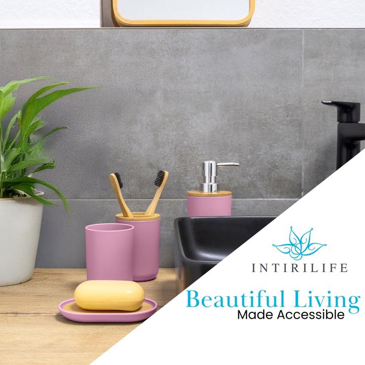 Image du produit Intirilife Badezimmer Zubehör Set inkl. Zahnputzbecher Seifenschale Seifenspender Toilettenbürste