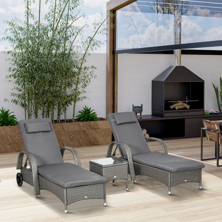 Image du produit Outsunny Bains de soleil en rotin avec table (200 cm)