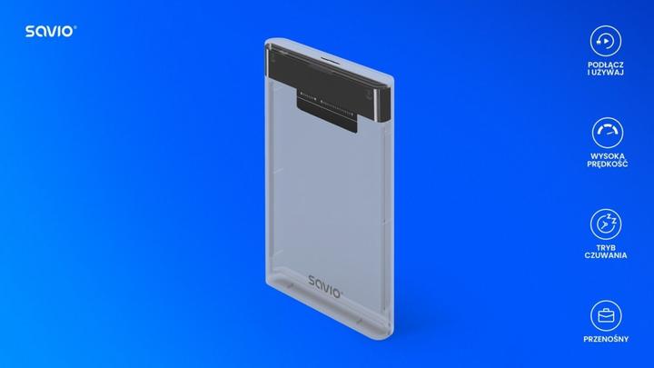 Actual product image Savio 2.5 external HDD/SSD enclosure USB 3.0 transparent AK-66 (2.5")