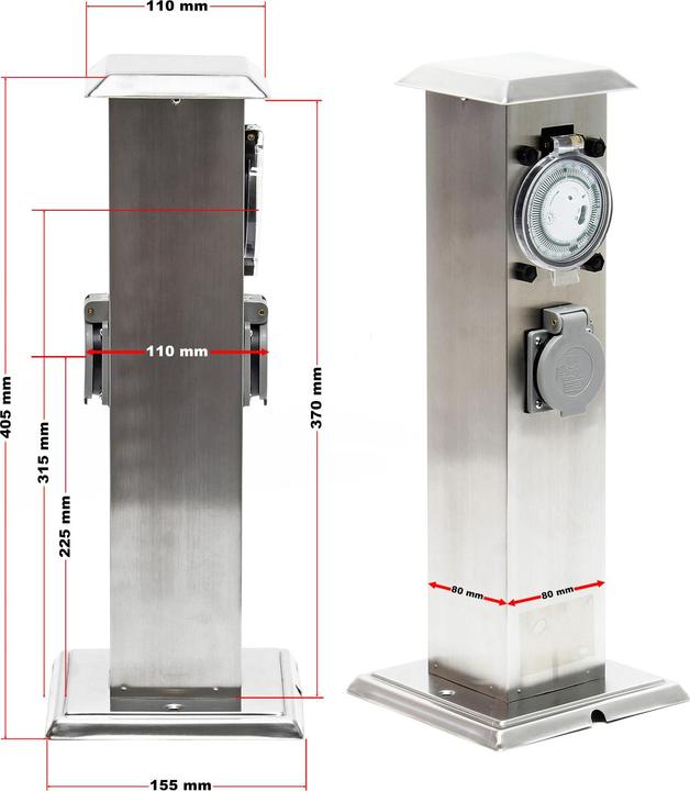 Actual product image Wiltec Outdoor Double-socket Socket Strip 2 Sockets Stainless Steel Housing IP44 Timer without Cable