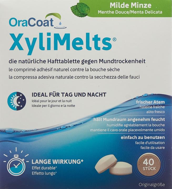 Immagine prodotto Xylimelts Hafttabletten gegen Mundtrockenheit milde Minze (40 x, 270 ml, 59 g)