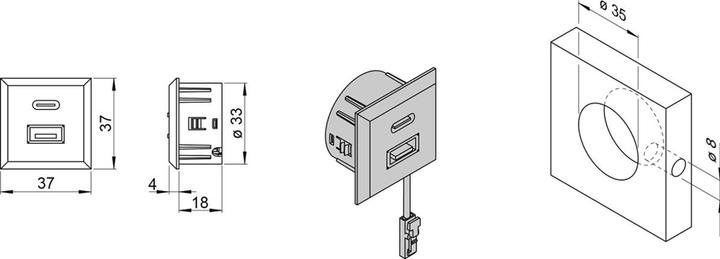 Image du produit L&S Prise USB-C/A encastrable double entrées 12 V