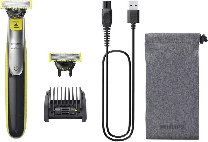 Ladekabel, 1x Aufbewahrungstasche, 1x extra 360-Grad-Ersatzklinge, 1x verstellbarer Kammaufsatz