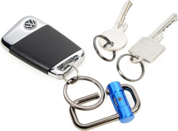 Produktbild Troika 2-WAY KEY Schlüsselanhänger mit 3 Ringen und Schiebeverschluss, blau/gunmetal