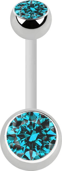 Actual product image Star Piercing Banana white with two balls silver crystal aqua (Surgical steel 316L, without brass, Bioflex)