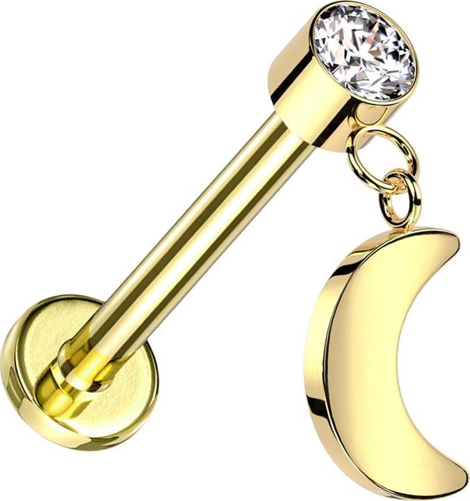 Star Piercing Micro Labret Innengewinde vergoldet Zylinder vergoldet Kristall silber Anhänger Mond vergoldet (ohne Messing, Titan G23)