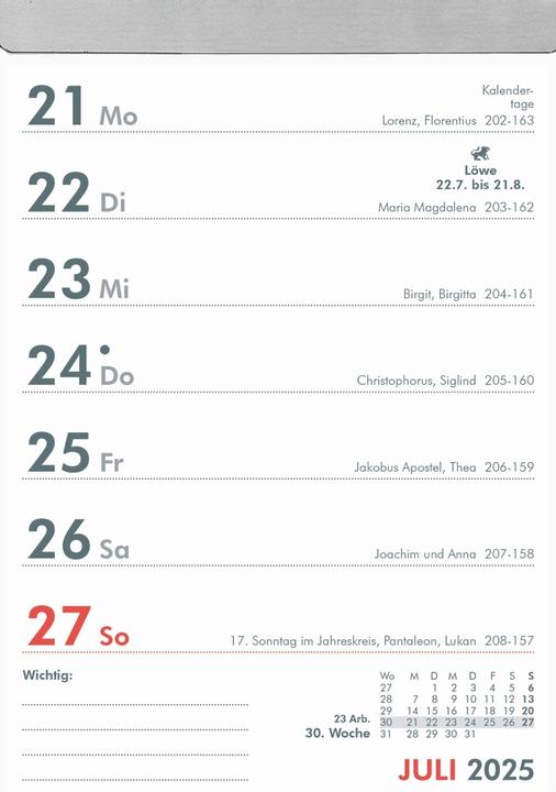 Valeurs nutritives et ingrédients Calendrier hebdomadaire détachable 2025, 10,5x14,6cm, calendrier détachable avec conseils ménagers (Allemand)