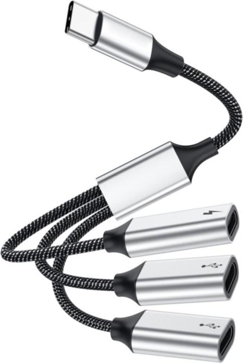 Immagine prodotto Apfelkiste USB C auf 3x USB C Adapter Ladekabel OTG Nylon Datenkabel 60W (USB-C, 4 Porti)