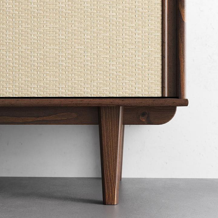 Actual product image IDIMEX Lowboard SIMONA aus Kiefer Massivholz mit Rattangeflecht – Nussbaumoptik