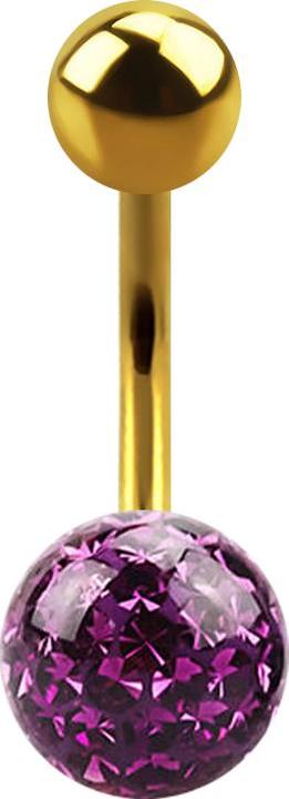 Produktbild Star Piercing Banane vergoldet mit Kugel und Kristall Kugel violett Epoxy Schutzschicht (ohne Messing, Titan G23)