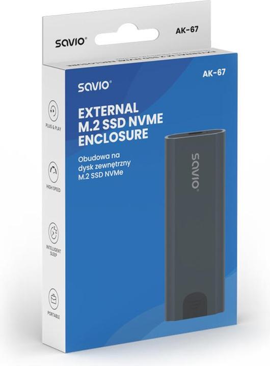 Immagine prodotto Savio M.2 SSD NVMe enclosure per unità esterne USB-C 3.1 AK-67 grigio (M.2 2230, M.2 2280, M.2 2242, M.2 2260)