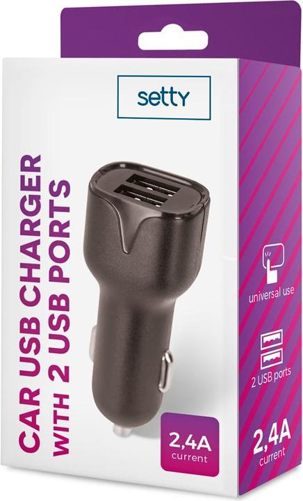 Productafbeelding Setty autolader 2x USB 2,4A zwart
