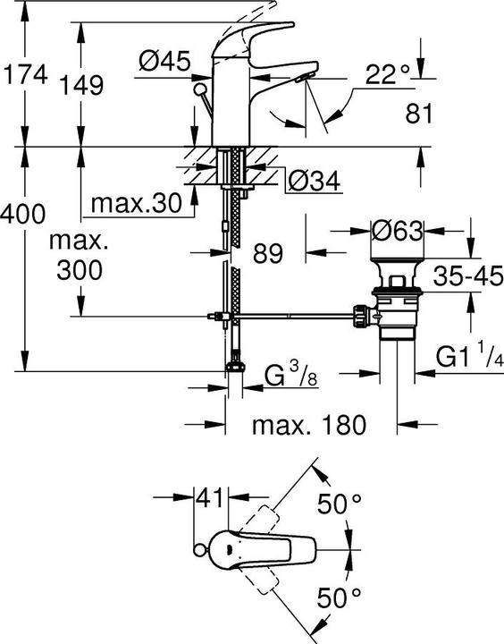 Produktbild Grohe Start Curve Einhand-Waschtischbatterie, 1/2" S-Size