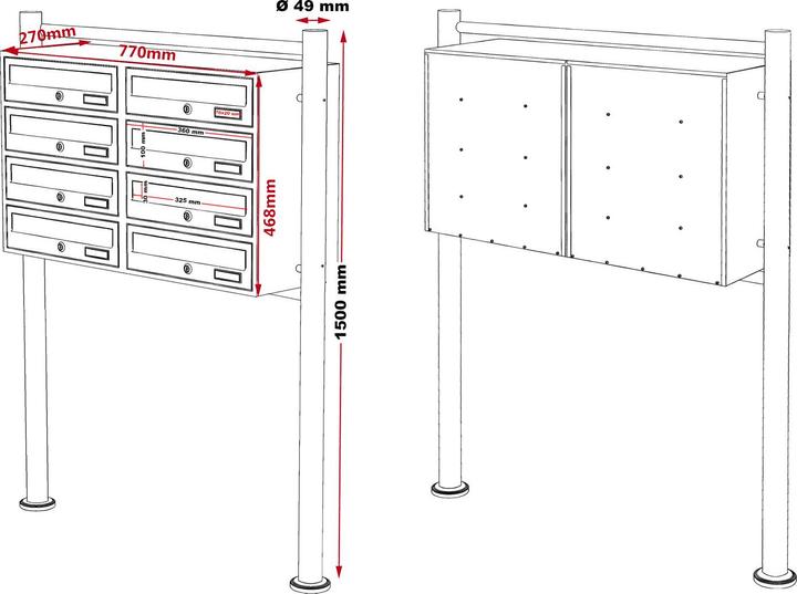 Produktbild Wiltec 8er Briefkastenanlage Anthrazit/Weiss 270 x 898 x 1500 mm Standbriefkasten