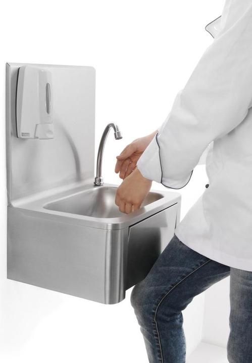 Image du produit Hendi Lave-mains Commande au genou + distributeur de savon (400 mm, 330 mm)