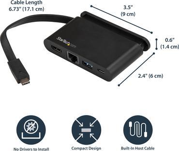 Immagine prodotto StarTech Adattatore USB C Multiport con HDMI - 4K - Mac / Windows - 1xA + 1xC - 100W PD 3.0 - GbE (USB-C, 3 Porti)