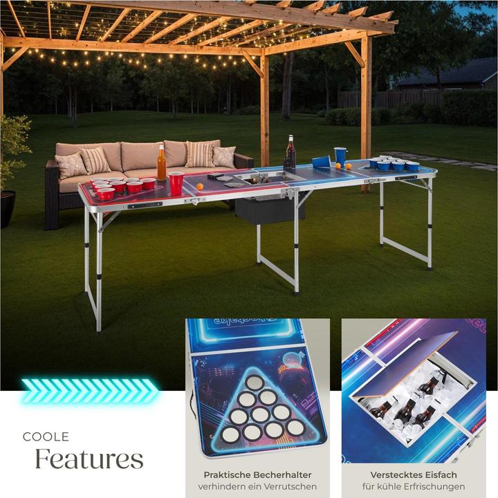 Immagine prodotto tectake Tavolo da beer pong BeerWars II, con vano per il ghiaccio e illuminazione a LED