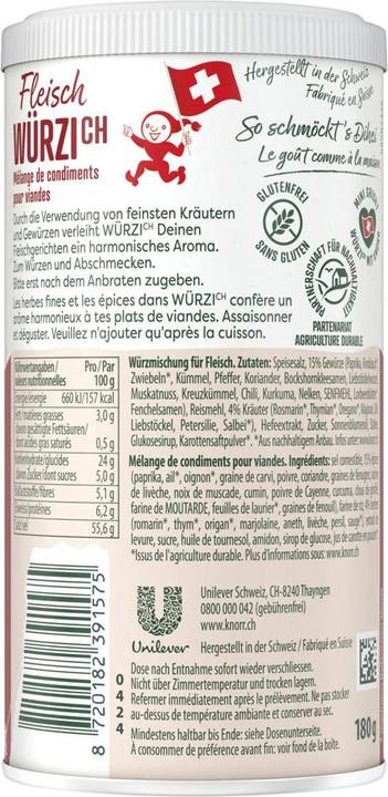 Nährwerte und Zutaten Knorr WürziCH Fleisch Gewürz mit Kräutern 180 g (180 g)