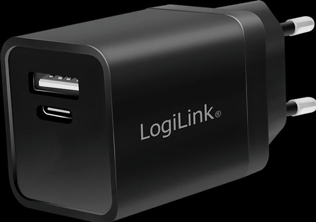 Produktbild LogiLink USB-Ladeadapter-Set, Auto & AC, USB-C/F + USB-A/F, 5 V/15 W, schwarz