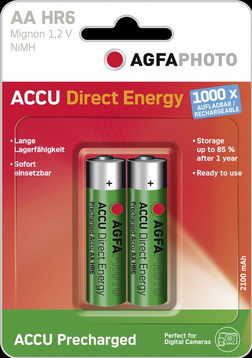 Immagine prodotto AGFAPHOTO 1x2 batterie ricaricabili NiMh Mignon AA 2100 mAh Direct Energy (2 pz., AA, 2100 mAh)
