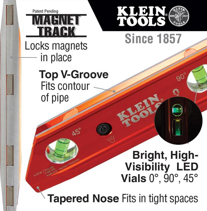 Produktbild Klein Tools 935RBLT Beleuchtete Torpedo Billet Wasserwaage (30 cm)