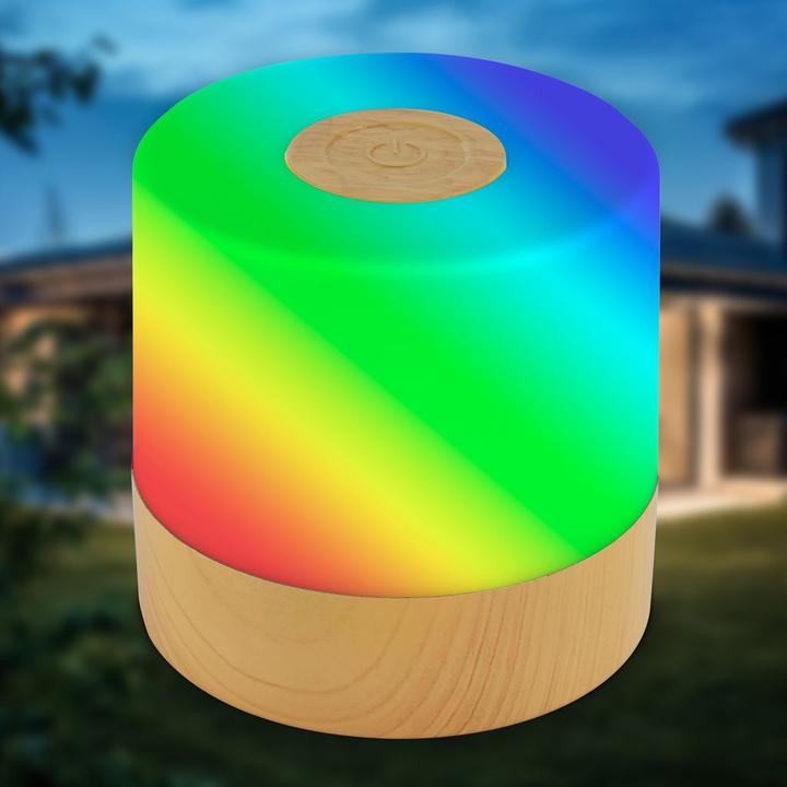 Produktbild B.K.Licht Akku RGB LED Tischleuchte, holzfarben, 1xLED/1,5W (100 lm)