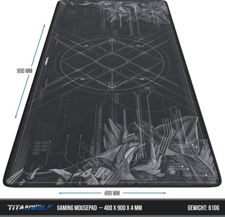 Actual product image Titanwolf Gaming mouse pad XXL, smooth fabric, speed mouse mat 900 x 400mm large surface, HUD motif (Wide)