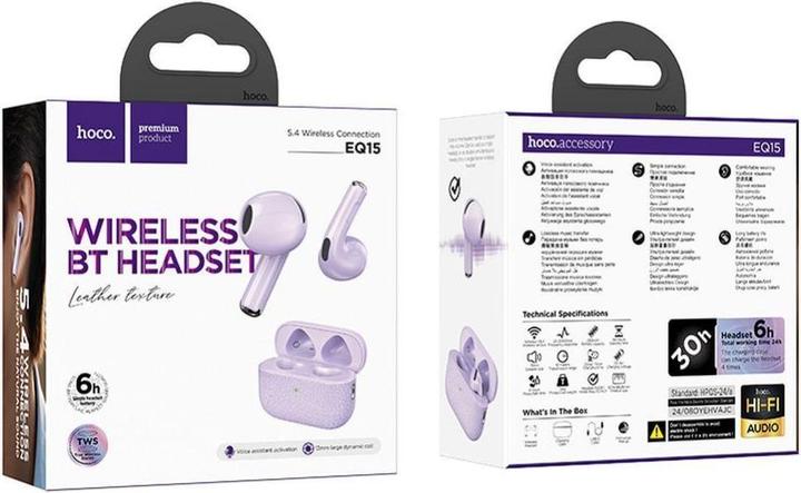 Produktbild Hoco Wireless headphones wireless earphones bluetooth TWS EQ15 purple (6 h, Kabellos)