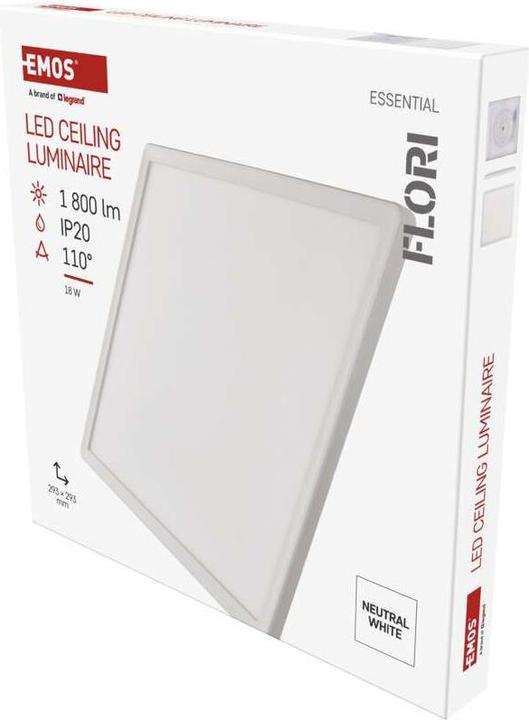 Actual product image Emos LED-Anbauleuchte FLORI quadrat, weiss, 18W, neutralweiss (1800 lm)