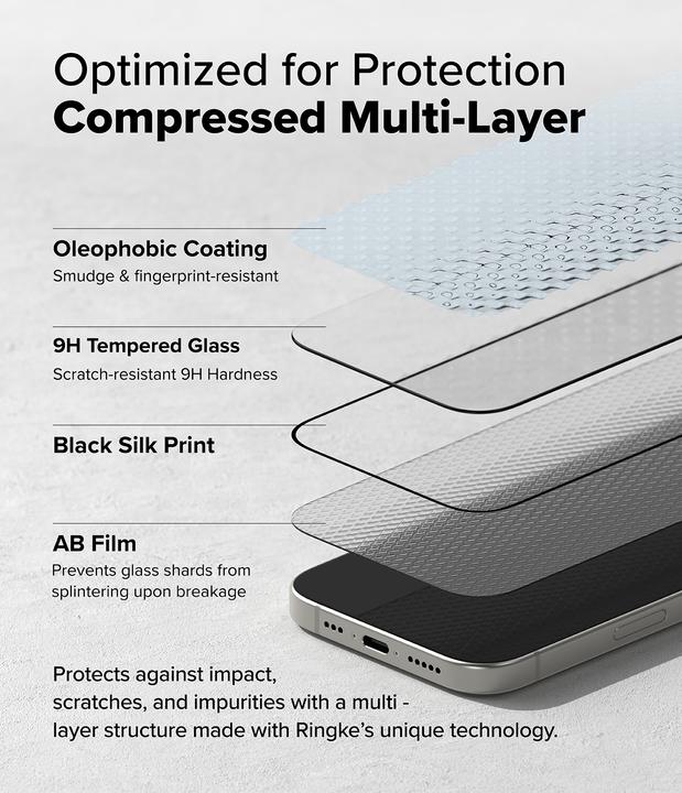 Produktbild Ringke Screen Protector for iPhone 16 / 15 EASY SLIDE TEMPERED GLASS 2 pack, w installation Jig (2 Stück, Apple iPhone 16)