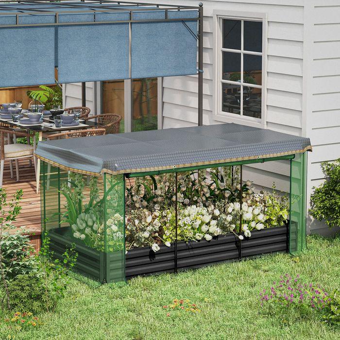 Image du produit Swisshandel24 Hochbeet Stahl, Pflanzkasten, Blumenkasten mit Vogelschutznetz, Sonnenschutz, Gartenbeet für Balkon