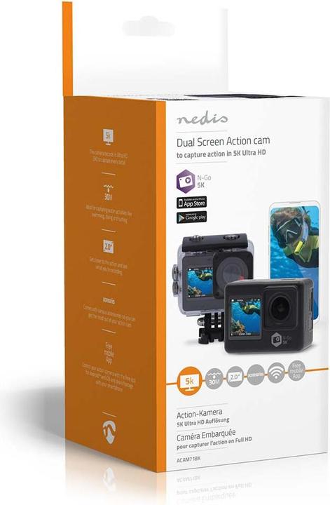 Image du produit Nedis Action Cam | Double écran | 5K@30fps | 16 MPixel | Etanche à : 30.00 m | 80 min | Wi (30p, WiFi)