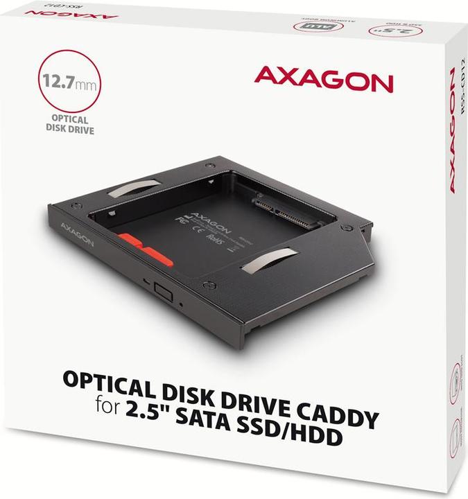 Produktbild Axagon RSS-CD12 2,5 Zoll SSD/HDD Adapter für optisches Laufwerk, 12,7 mm, LED