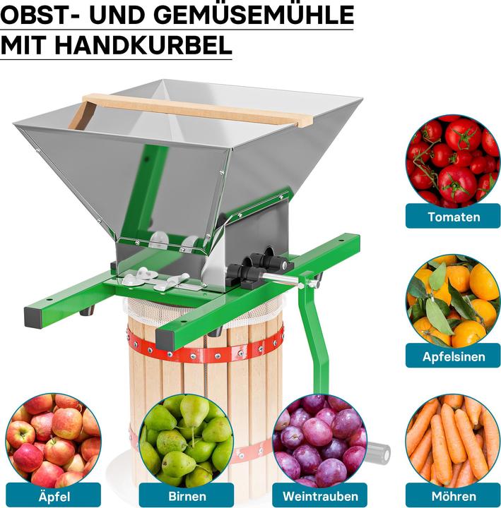 Image du produit Wiltec Pressoir à fruits 6l Sac pressoir inclus et Broyeur à fruits 7l pour la préparation de Moût (Prise UE)