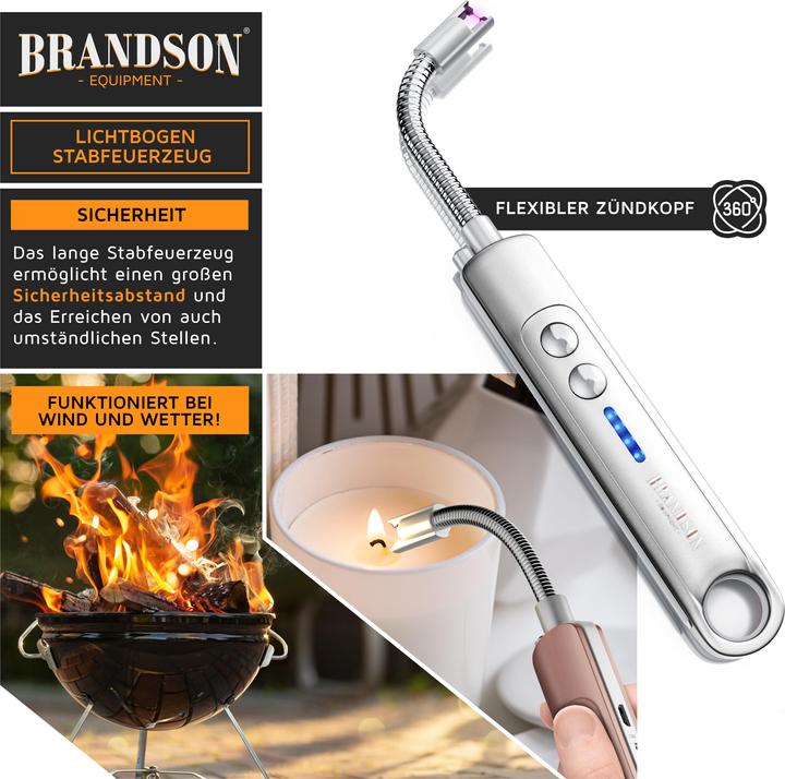 Actual product image Brandson Stabfeuerzeug Lichtbogen Feuerzeug elektrisch, USB aufladbar, Kerzenanzünder für Kerze, Grill, Kamin