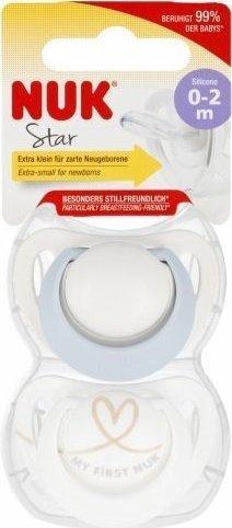 Produktbild NUK Star Silikon-Schnuller, kiefergerechte Form, 0-2 Monate, 2 Stück, hellblau (2 x, bis 2 Monate)