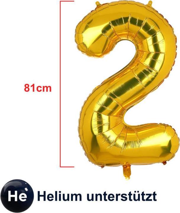 Hermex Foil balloon number 2 number balloon balloon helium balloon Golden 81cm