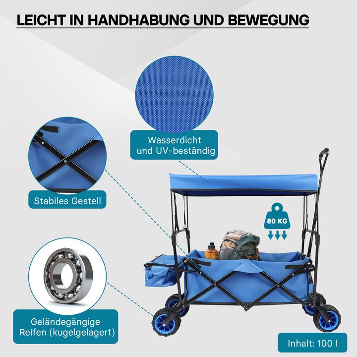 Image du produit Toboli Bollerwagen pliable avec toit solaire Bollerwagen pliable