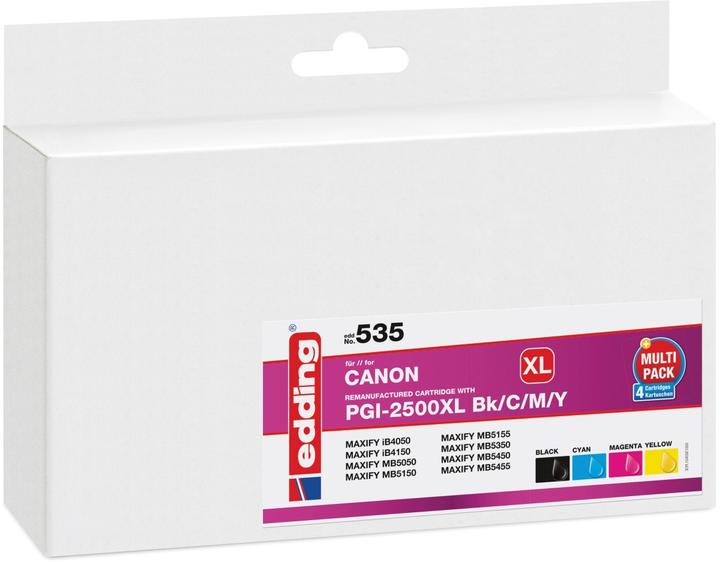 Produktbild Edding Tintenpatrone ersetzt PGI 2500XL Bk/C/M/Y Kompatibel Kombi Pack Schwarz, Cyan, Magenta, Gelb EDD 5 (M, BK, C, Y)