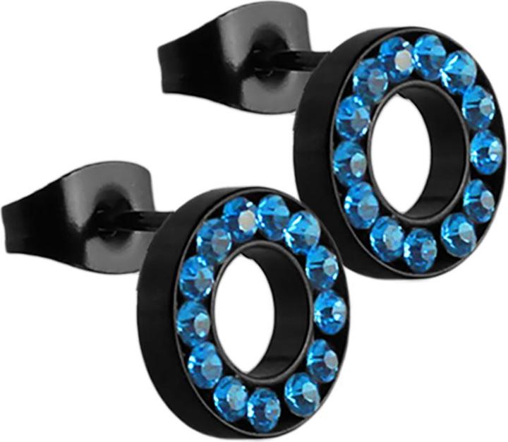 Produktbild Star Piercing Ohrstecker Fake Tunnel schwarz mit Kristall hellblau (ohne Messing, Chirurgenstahl 316L)