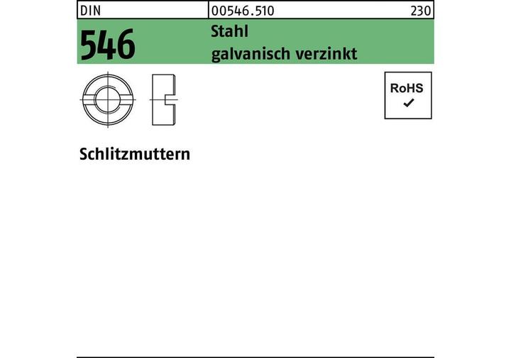Produktbild Schlitzmutter DIN 546 M 6 Stahl galvanisch verzinkt