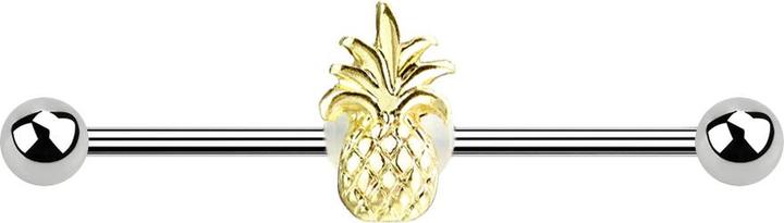 Star Piercing Barbell silber Ananas vergoldet (Messing, Chirurgenstahl 316L)